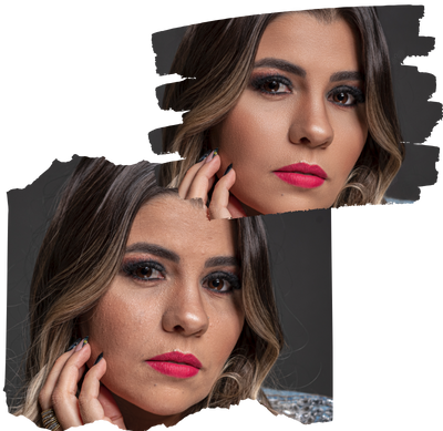 Before and after female portrait edited with evoto ai