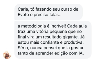 Print of a student's testimonial praising the methodology of the evoto com ai course